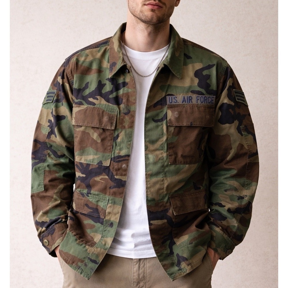 USAF Woodland BDU Jacket Sz S/M Military Issue Camo Field Coat 90s USA Air Force